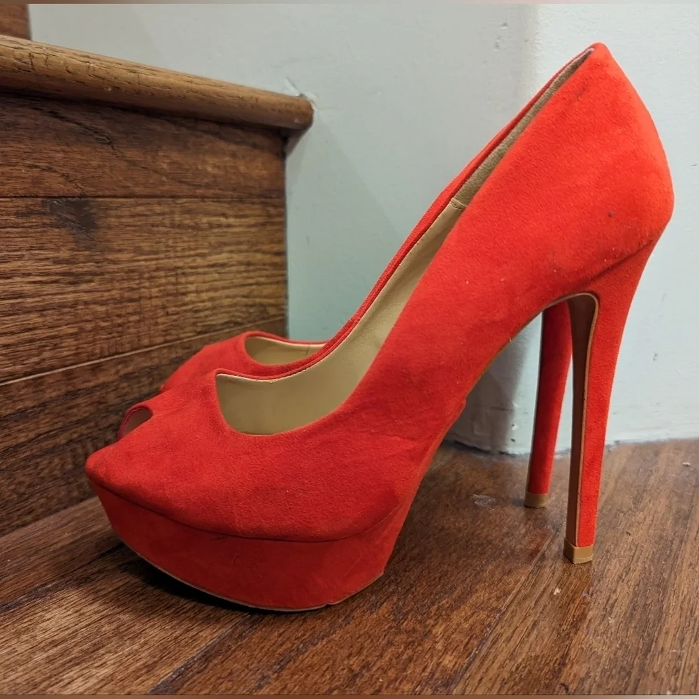 Zara Red Platform High Heels Women's Size 7 - Picture 2 of 13